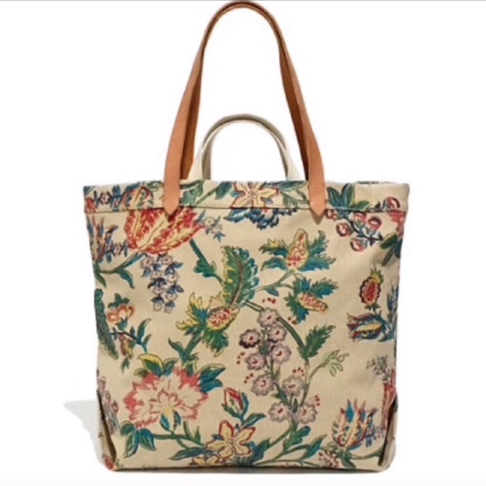 Madewell Floral Canvas Tote with Tan Handles